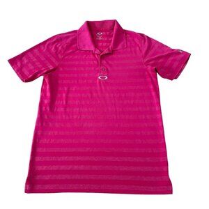 Oakley Hydrolix Polo Shirt Men’s Size Large Pink Stripes Wyndgate Golf Club Logo